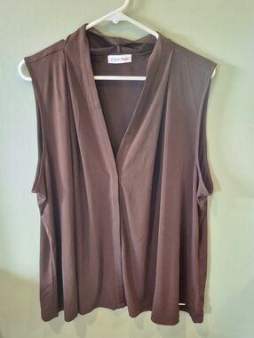 Calvin Klein Sleeveless V-Neck Blouse Brown